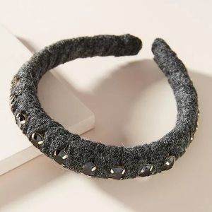 Anthropologie Maggie Crystal Embellished charcoal gray crown headband